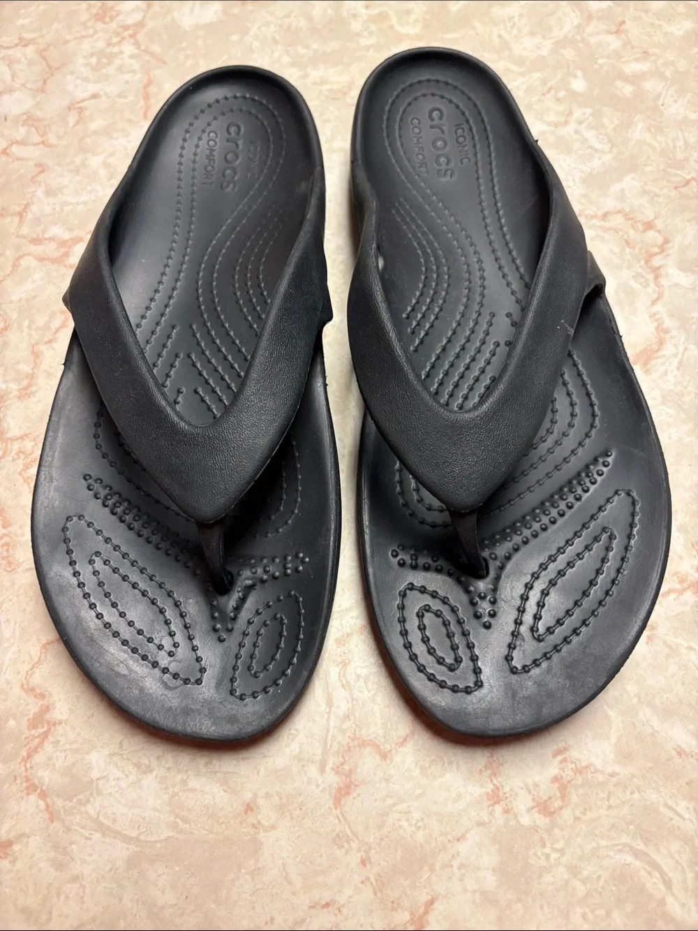 CROCS Women’s Black Slip-On Flip-Flops with Contoured Footbed